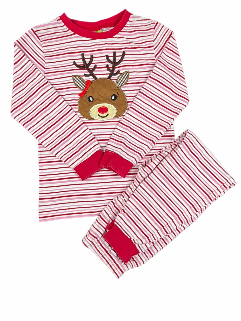 CLASSIC WHIMSY Striped Reindeer Appliqué Pajama Set - 7